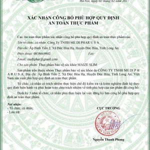 Giấy chứng nhận ATTP của đường bắp Maize Slim