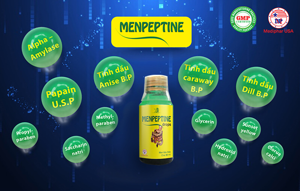 Siro cho bé biếng ăn Menpeptine có chứa nhiều enzyme tiêu hóa có ích cho trẻ