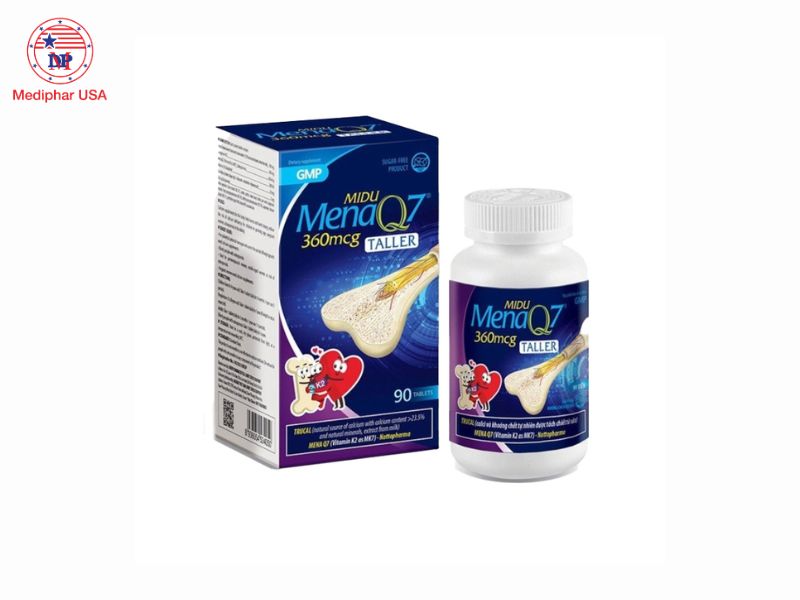 10+ thuốc tăng chiều cao tốt đang có mặt trên thị trường hiện nay Viên uống Midu MenaQ7 360mcg Taller hỗ trợ phát triển chiều cao cho trẻ.