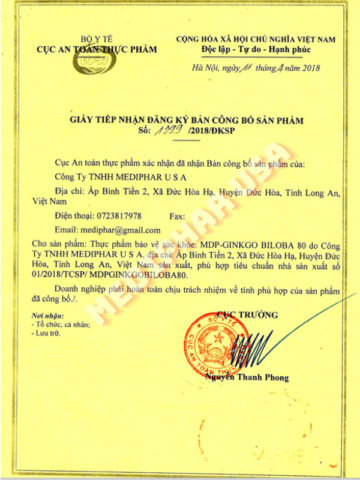 Giấy phép công bố sản phẩm MDP-Ginkgo Biloba 80