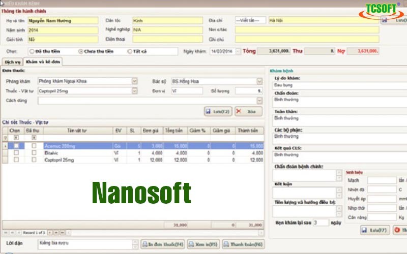 Phần mềm quản lý phòng khám NanoSoft