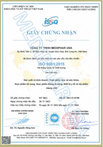giấy chứng nhận iso 9001:2015 của mediphar usa