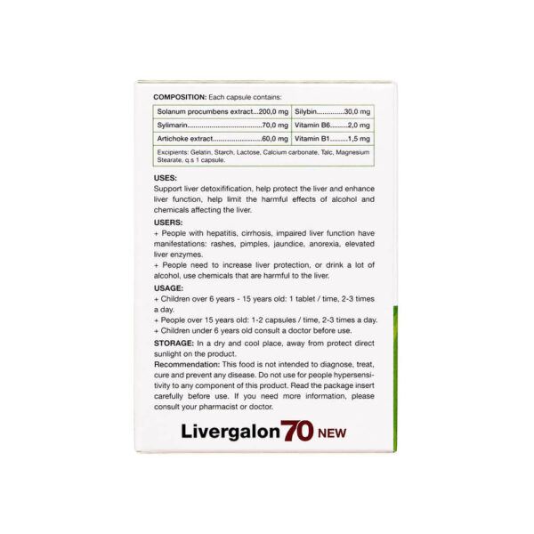 Livergalon 70 NEW - Hỗ trợ giải độc gan, bảo vệ gan, tăng cường chức năng gan