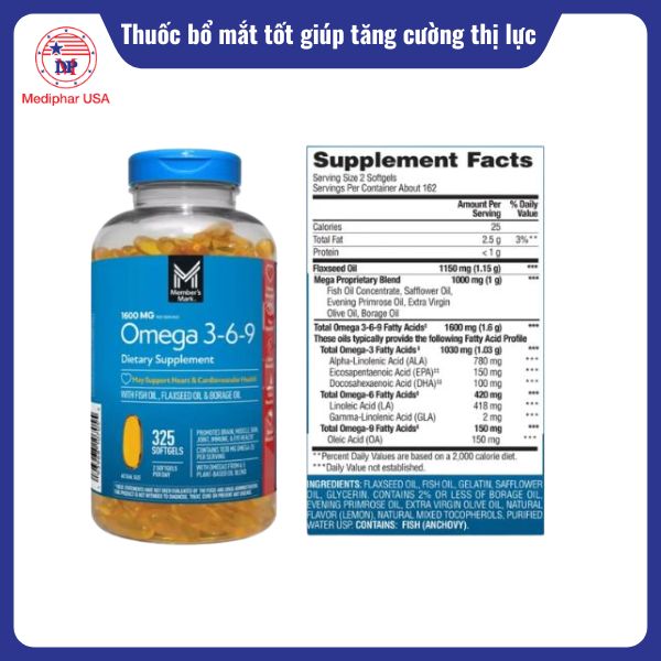 Viên uống sáng mắt Member's Mark Omega 3-6-9