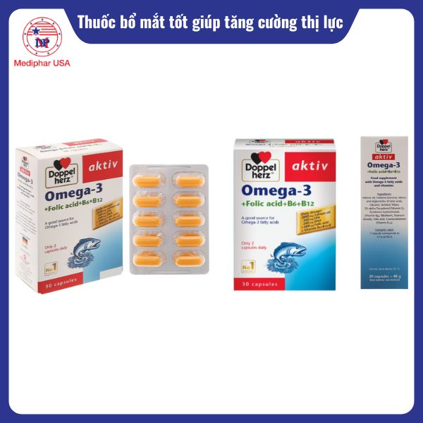 Viên uống bổ mắt Doppelherz Aktiv Omega-3 + Folic Acid + B6 + B12 