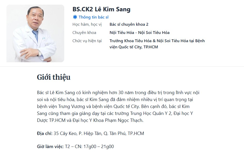 Danh sách 8 bệnh viện khám tiêu hóa tốt tại TPHCM Bác sĩ khoa tiêu hóa giỏi ở Bệnh viện Quốc tế City