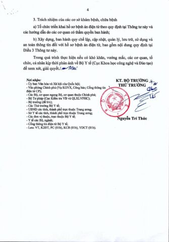 THÔNG TƯ: Hướng dẫn triển khai hồ sơ bệnh án điện tử