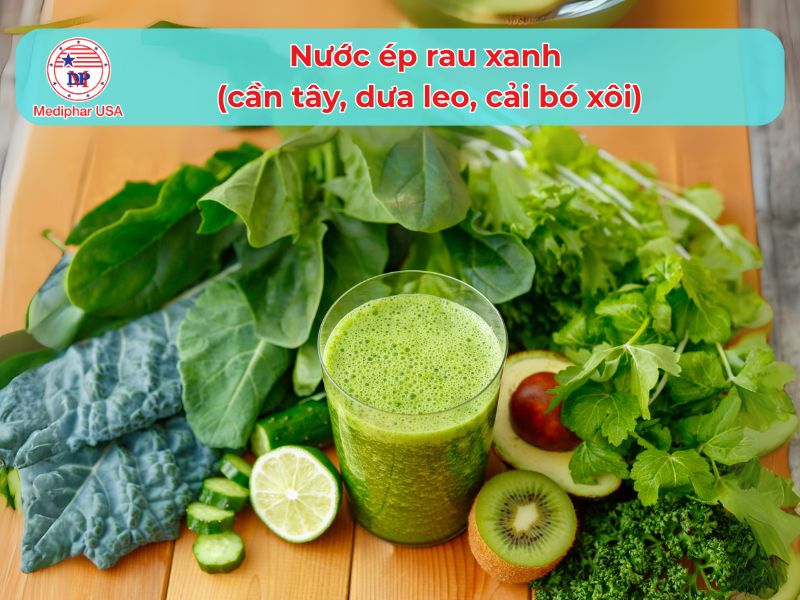 Uống nước gì để tiêu hóa nhanh? 11 loại đồ uống hỗ trợ hệ tiêu hóa hoạt động khỏe mạnh Nước ép từ các loại rau xanh cung cấp vitamin, khoáng chất và chất xơ hòa tan
