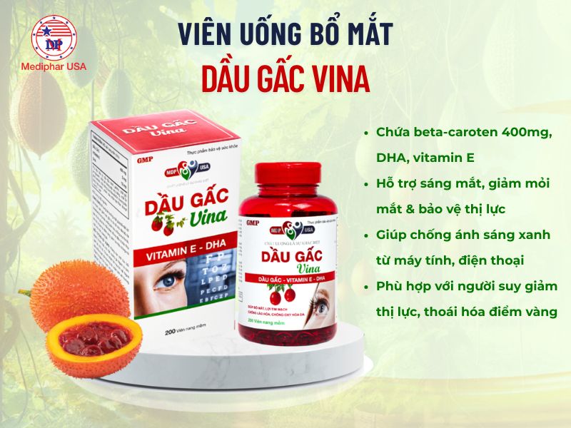 Top 12 thuốc bổ mắt của Mỹ được tin dùng hiện nay Dầu gấc Vina giúp tăng cường thị lực, chóng mỏi mắt khi làm việc với máy tính