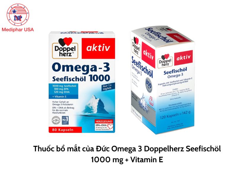 10 thuốc bổ mắt của Đức được tin dùng hiện nay Viên uống bổ mắt của Đức Omega 3 Doppelherz Seefischöl 1000 mg + Vitamin E