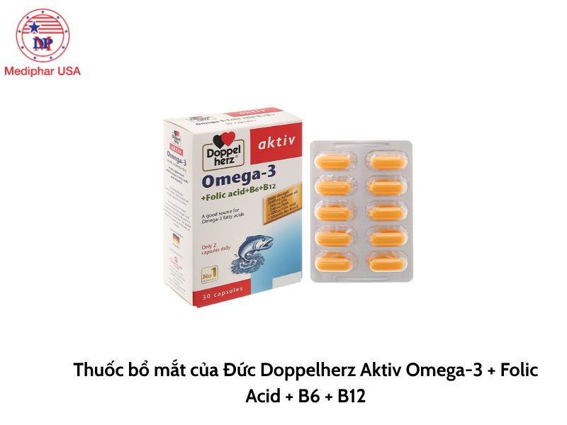 10 thuốc bổ mắt của Đức được tin dùng hiện nay Dầu cá bổ mắt Doppelherz Aktiv Omega-3 + Folic Acid + B6 + B12