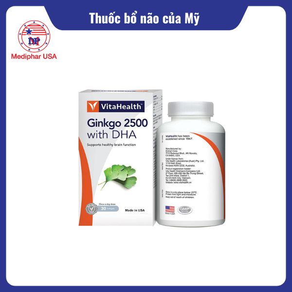 15 thuốc bổ não của Mỹ hiệu quả và được tin dùng hiện nay Ginkgo 2500 With DHA VitaHealth