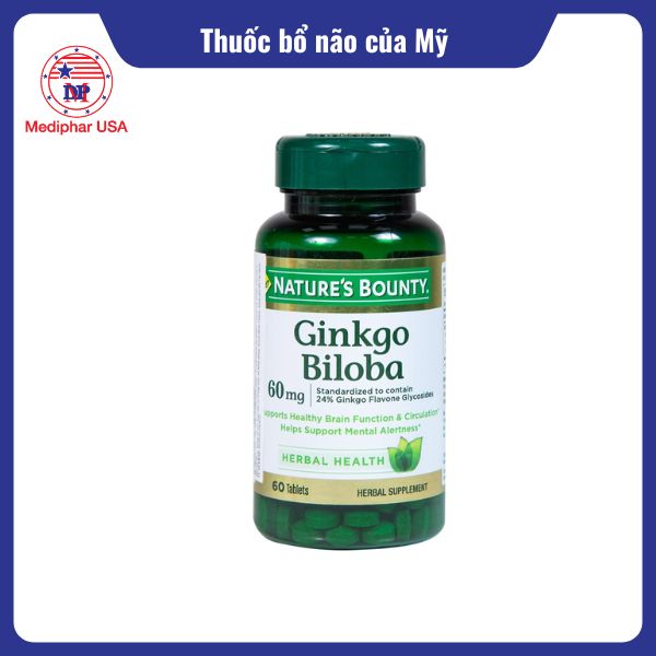 15 thuốc bổ não của Mỹ hiệu quả và được tin dùng hiện nay Ginkgo Biloba 60mg Nature's Bounty
