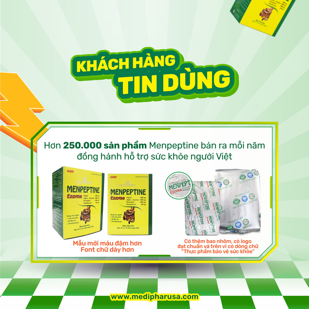 THÔNG BÁO: MENPEPTINE ENZYME CẢI TIẾN BAO BÌ – NÂNG CAO CHẤT LƯỢNG THÔNG BÁO: MENPEPTINE ENZYME CẢI TIẾN BAO BÌ – NÂNG CAO CHẤT LƯỢNG
