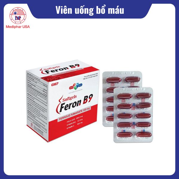 12 loại thuốc bổ máu hiệu quả, được tin dùng hiện nay Thực phẩm chức năng bổ máu FERON B9 Softgels