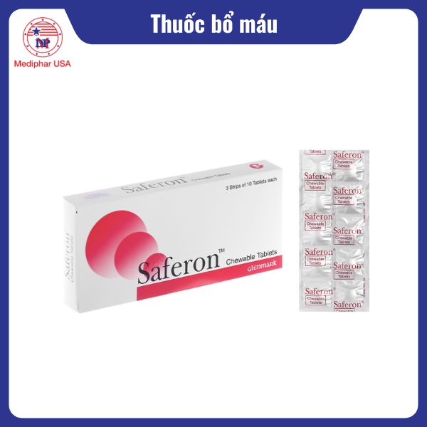 12 loại thuốc bổ máu hiệu quả, được tin dùng hiện nay Viên nhai bổ máu Saferon Glenmark