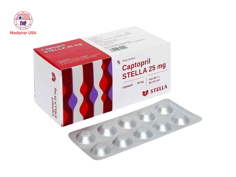 11 loại thuốc huyết áp phổ biến thường dùng hiện nay Thuốc huyết áp Captopril 25mg Stella