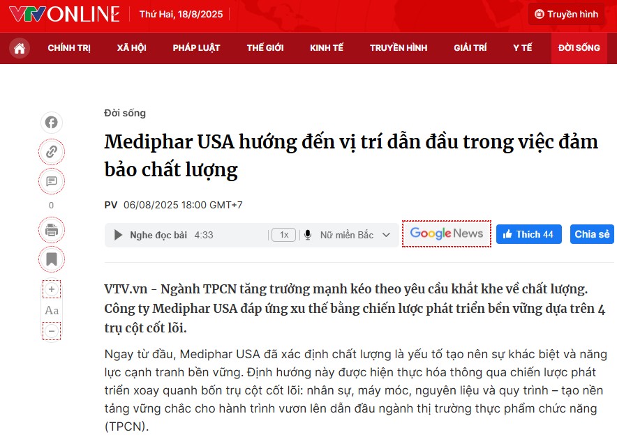 Luật an toàn vệ sinh thực phẩm: Cập nhật mới nhất & hướng dẫn chi tiết Báo VTV đưa tin về Mediphar USA