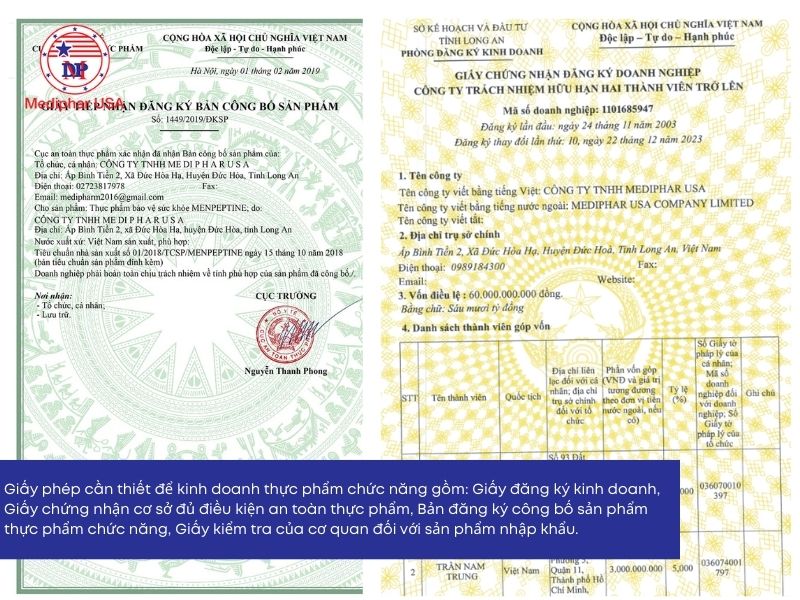 Giấy phép cần thiết để kinh doanh thực phẩm chức năng