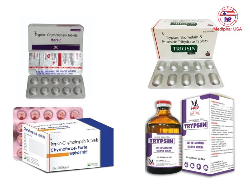 Trypsin enzyme là gì? Nguồn gốc, tác dụng và ứng dụng điều trị Enzyme trypsin kết hợp với một số enzyme khác có trong nhiều dược phẩm