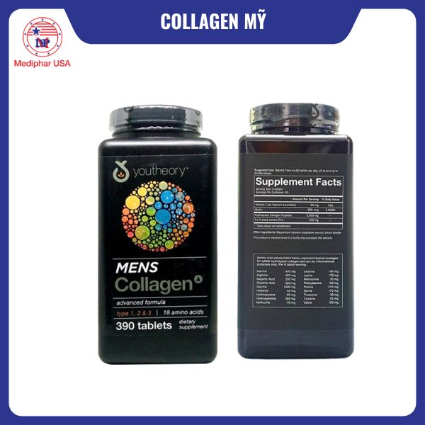 11 loại collagen của Mỹ tốt đang có mặt trên thị trường Viên uống Collagen của Mỹ Youtheory Men Collagen Type 1, 2 & 3