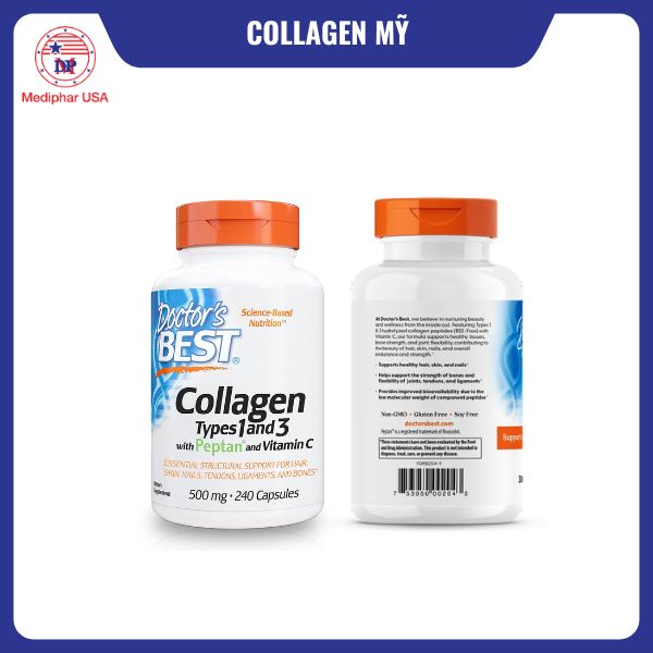 11 loại collagen của Mỹ tốt đang có mặt trên thị trường Collagen của Mỹ Doctor’s Best Collagen Types 1 and 3 with Peptan