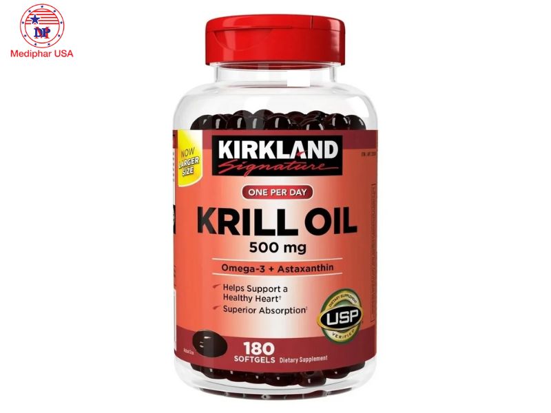 10 loại Omega 3 của Mỹ tốt được tin dùng hiện nay Dầu nhuyễn thể Omega 3 Krill Oil Kirkland 500mg của Mỹ