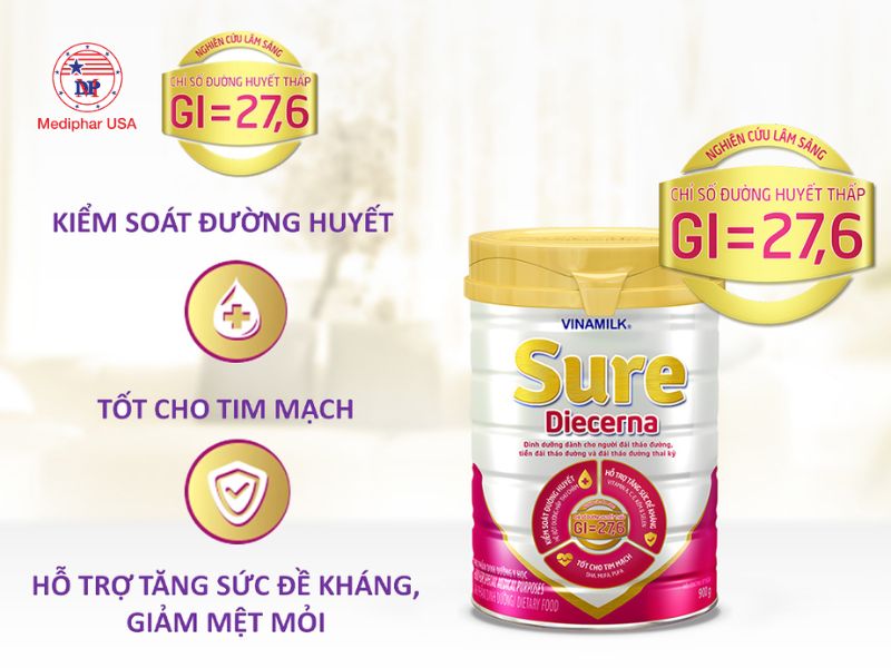Sữa dành cho người tiểu đường: Lựa chọn thông minh để kiểm soát đường huyết Sữa Vinamilk Sure Diecerna