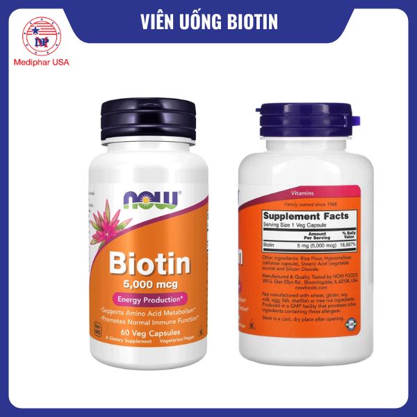 Viên uống biotin NOW 5,000 mcg
