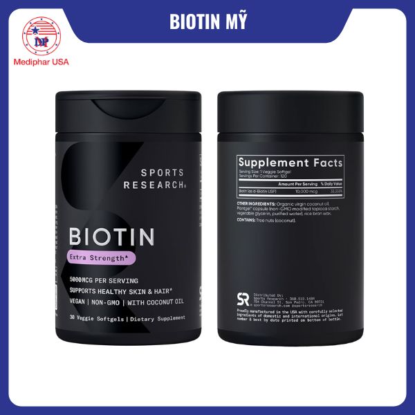 9 loại biotin của Mỹ tốt đang có mặt trên thị trường Sports Research Biotin Extra Strength 5000mcg