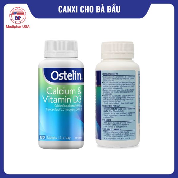 10 loại canxi cho bà bầu tốt đang có mặt trên thị trường Ostelin Calcium & Vitamin D3