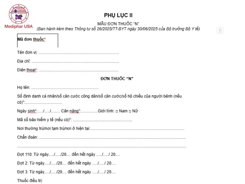 Quy định mới trong kê đơn thuốc điện tử và quy trình kê đơn chi tiết Kê đơn thuốc gây nghiện theo mẫu N