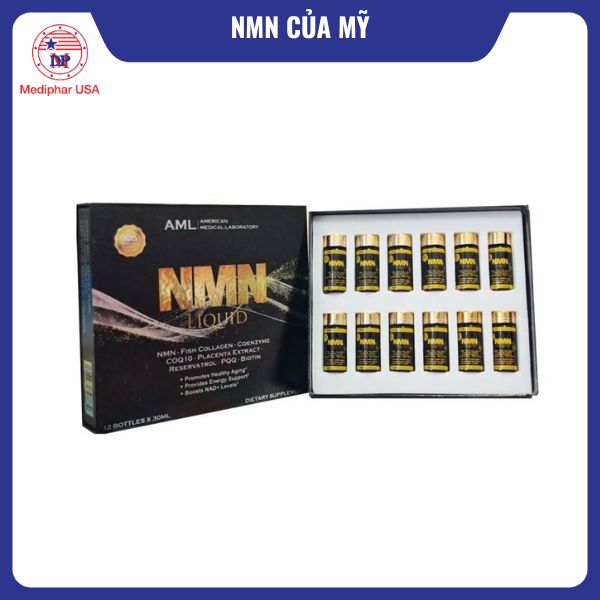 7 loại NMN của Mỹ tốt đang có mặt trên thị trường AML NMN Liquid của Mỹ hộp 12 chai