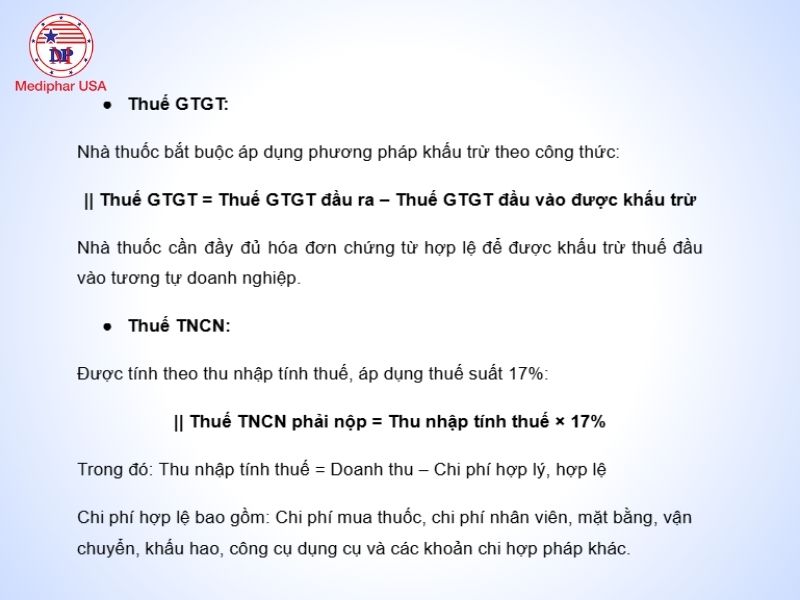 Thuế cho nhà thuốc từ 1/1/2026: Cập nhật những thông tin mới nhất Công thức tính thuế đối với hộ kinh doanh nhóm 3