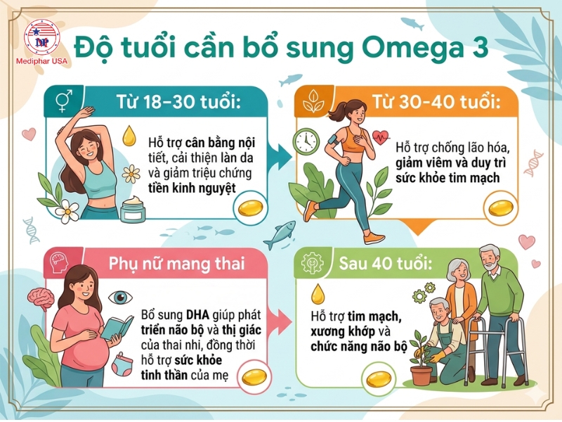 Việc bổ sung omega-3 nên được duy trì sớm và đều đặn để hỗ trợ sức khỏe toàn diện theo từng giai đoạn.