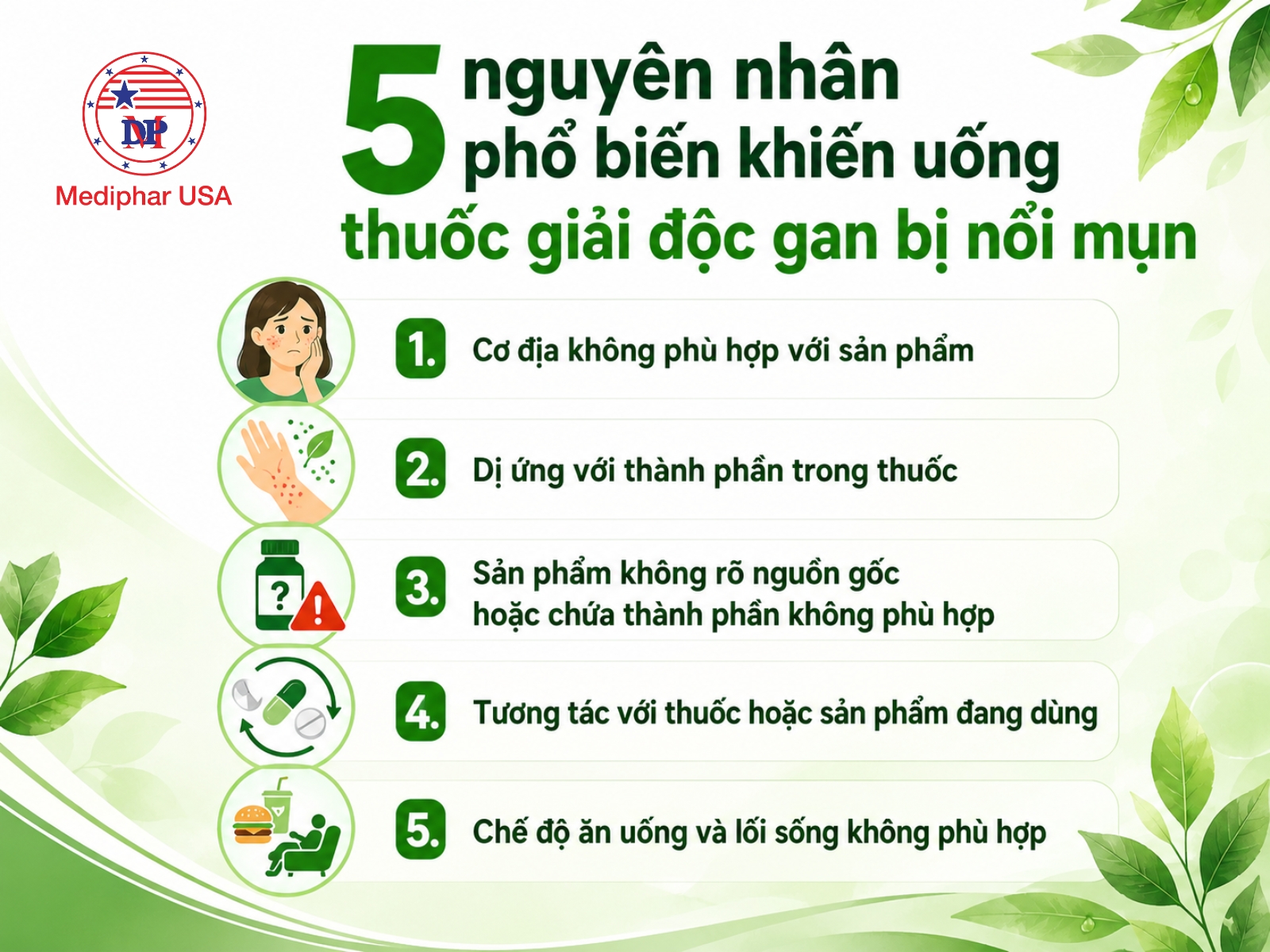 Nguyên nhân phổ biến khiến uống thuốc giải độc gan bị nổi mụn