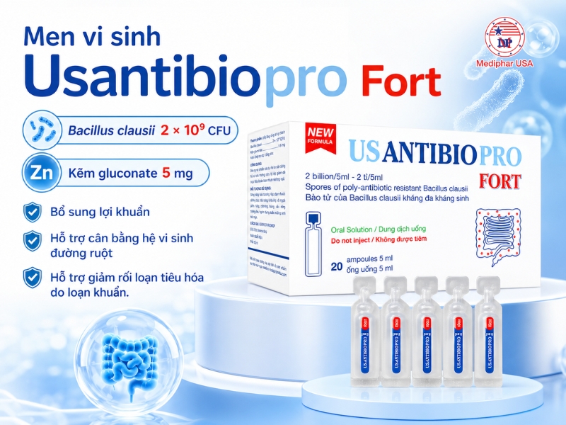 Cách khắc phục uống sữa bị tiêu chảy: Nguyên nhân và giải pháp hiệu quả Men vi sinh Usantibio Pro Fort hỗ trợ hệ tiêu hoá yếu