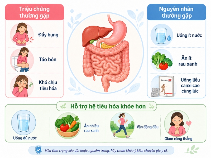 Nguyên nhân uống canxi bị táo bón đầy bụng