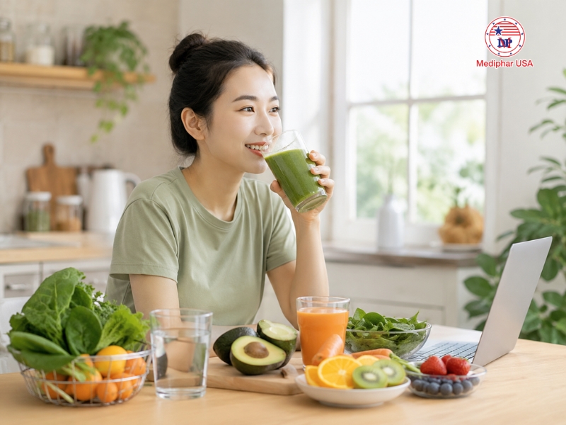 Uống gì bổ mắt? Gợi ý các loại đồ uống và dưỡng chất tốt cho thị lực Bổ sung sinh tố rau xanh và nước ép trái cây hỗ trợ chăm sóc thị lực