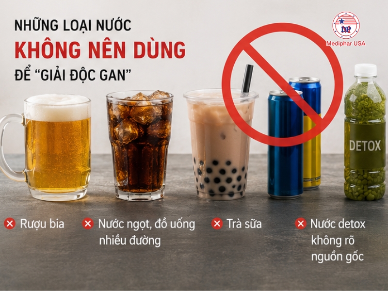Bên cạnh việc lựa chọn thức uống phù hợp, cần hạn chế rượu bia, nước ngọt và các loại nước detox không rõ thành phần