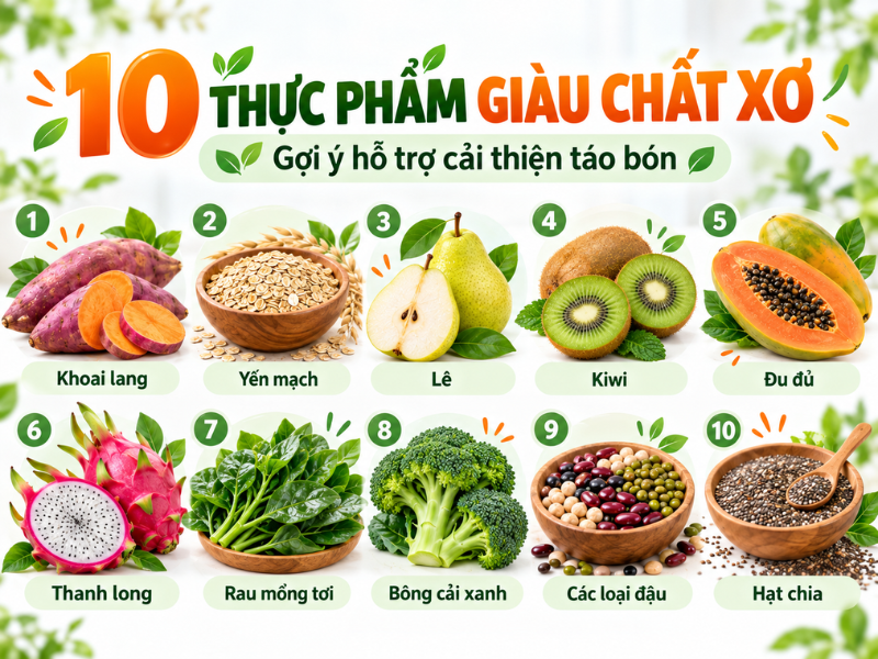 Top 10 thực phẩm giàu chất xơ trị táo bón dễ bổ sung hằng ngày Top 10 thực phẩm giàu chất xơ trị táo bón dễ bổ sung hằng ngày